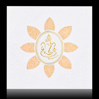 Gorgeous Gold Foiling Ganesha With Cut Design Wedding Card - KNK30530