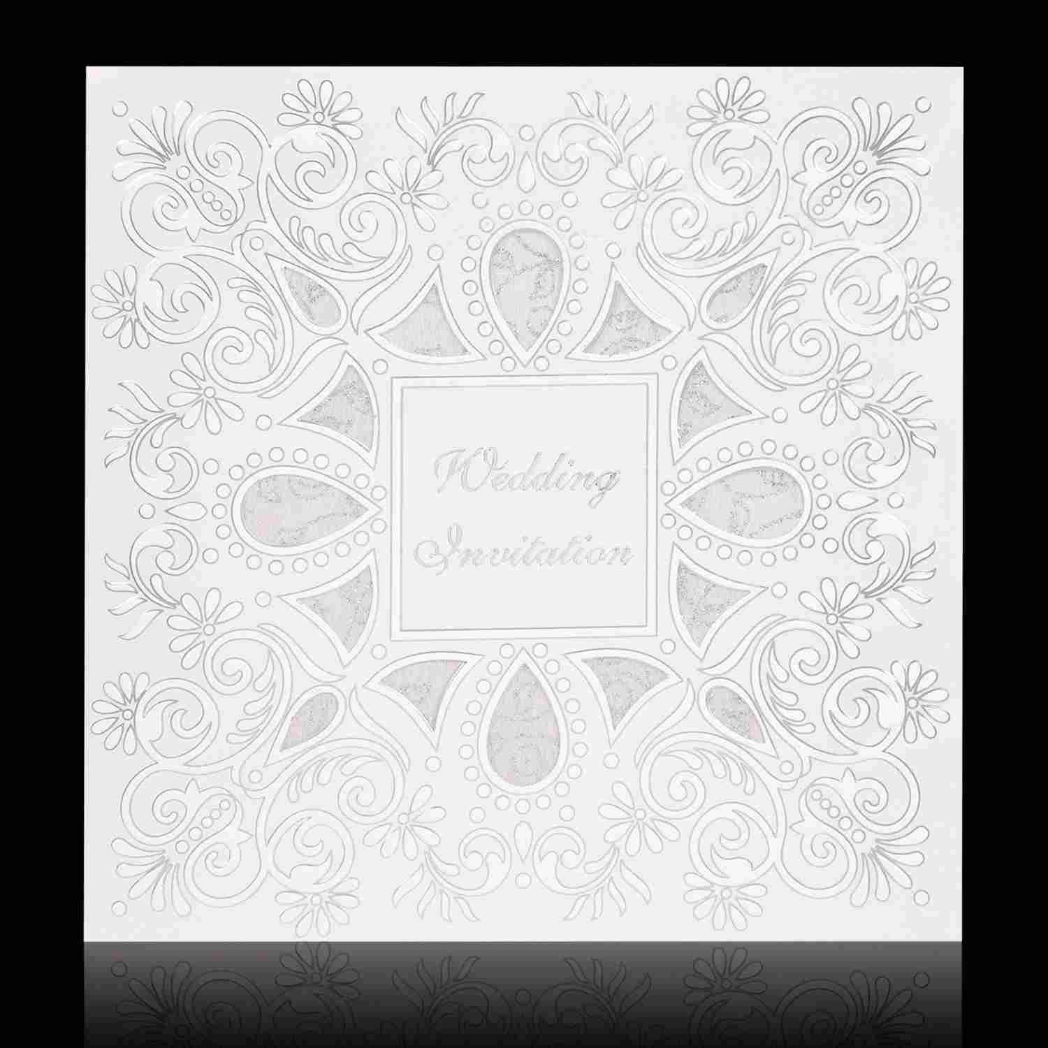 Classic Silver Wolly White Invitation Wedding Card - KNK30580
