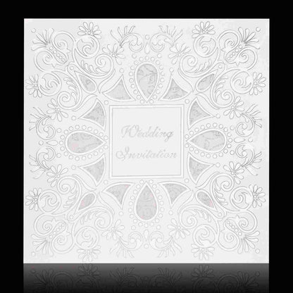 Classic Silver Wolly White Invitation Wedding Card - KNK30580