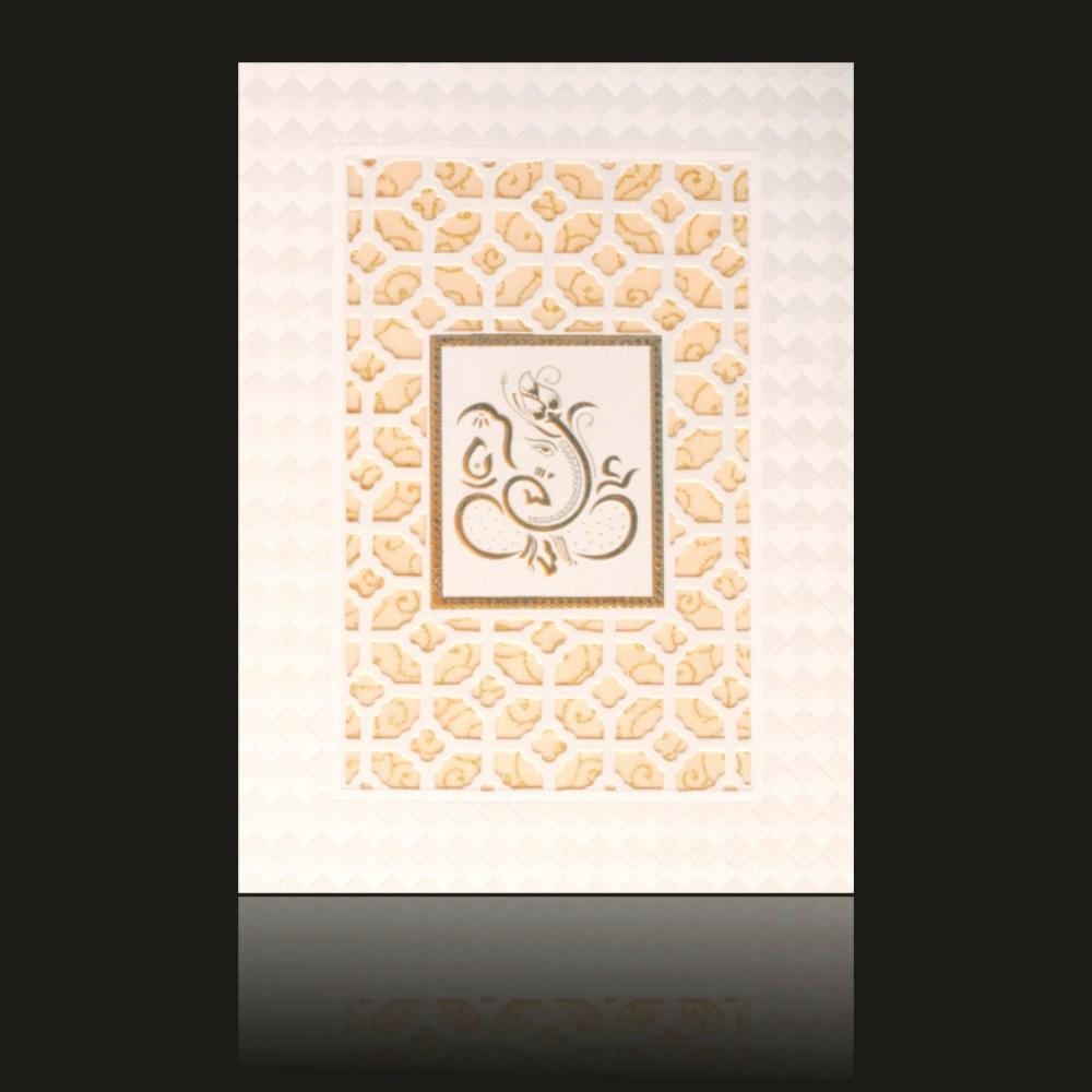 Gorgeous White Colour Ganesha With Laser Cut Wedding Card - KNK30700