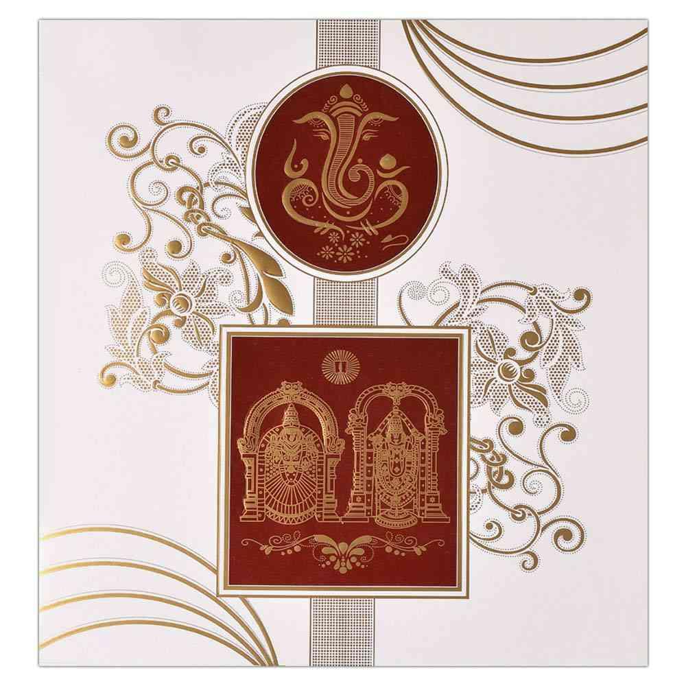 Invitation Card - Luxurious Balaji and Lord Ganesha Card in Red and Gold-KNK3288