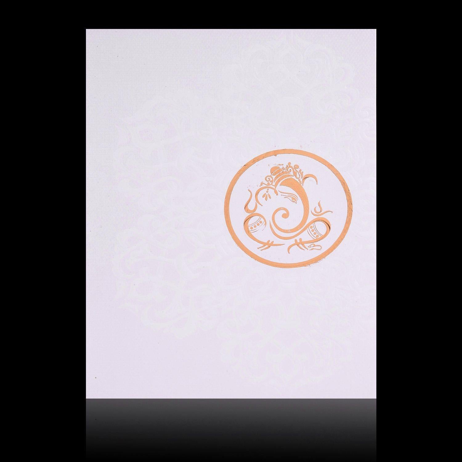 Gold Foiling Embossed Ganesha With White Shading Wedding Card - KNK3290