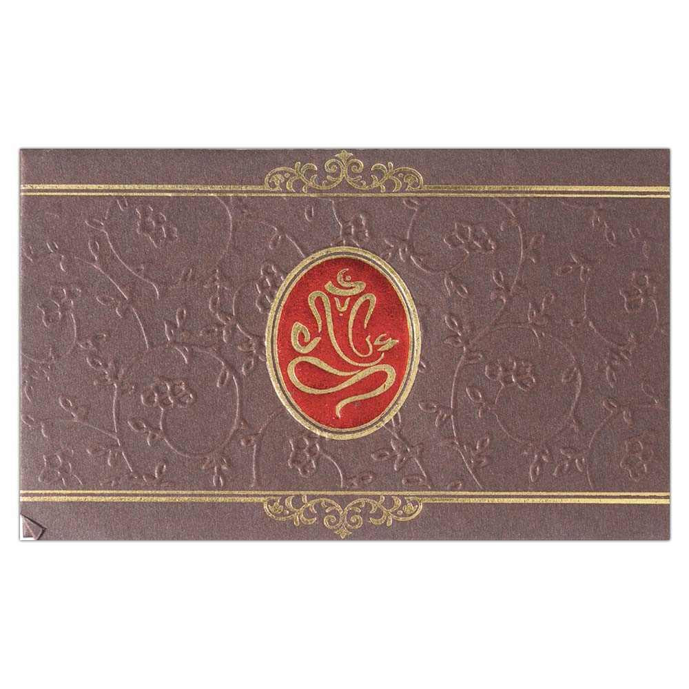 Invitation Card - Devout Golden Ganesh Designer Card-KNK3387