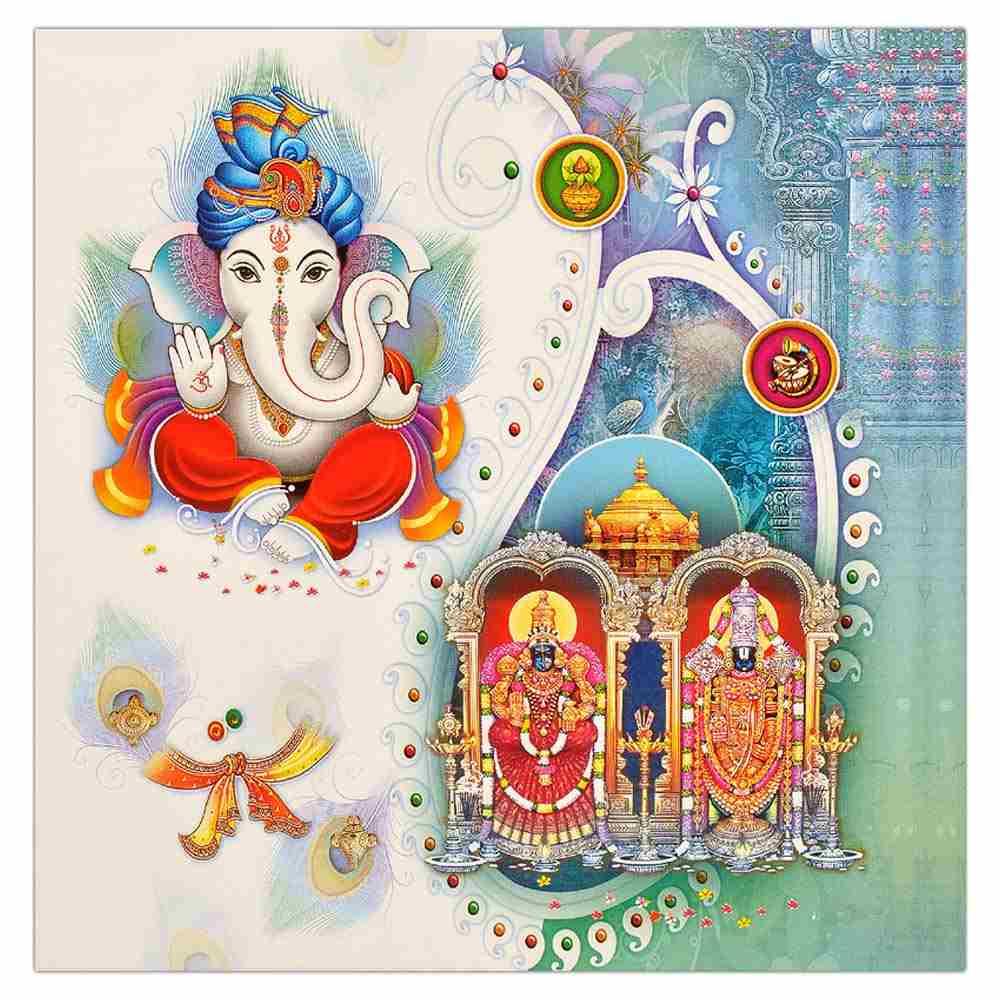 Invitation Card Lord Ganesh and Balaji Alamelu multicolored invitation Card