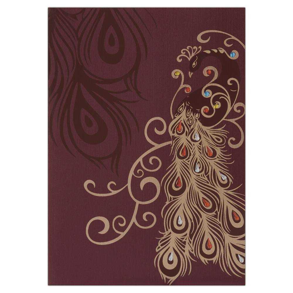 Invitation Card - Flowing Peacock feathers invitation Card-KNK3722