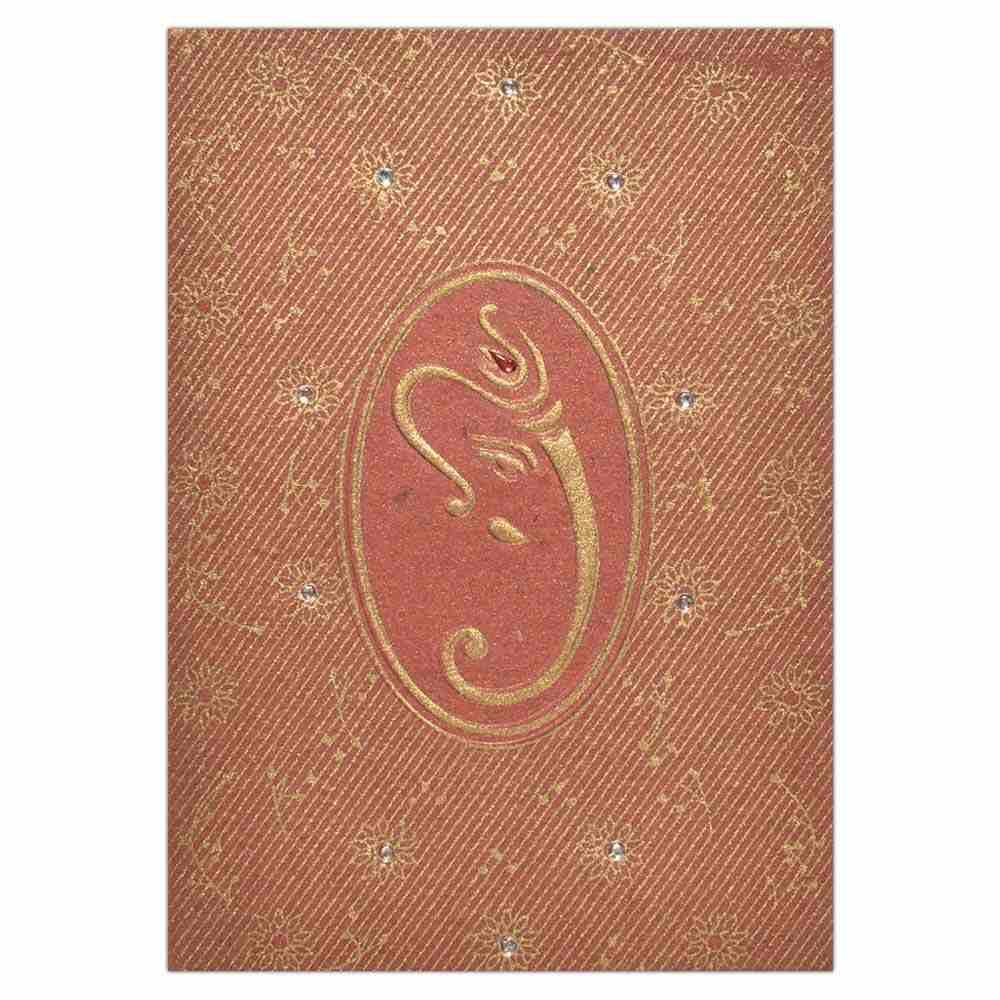Invitation Card - Stone embellished Metallic Red Card with Lord Ganesha-KNK3977