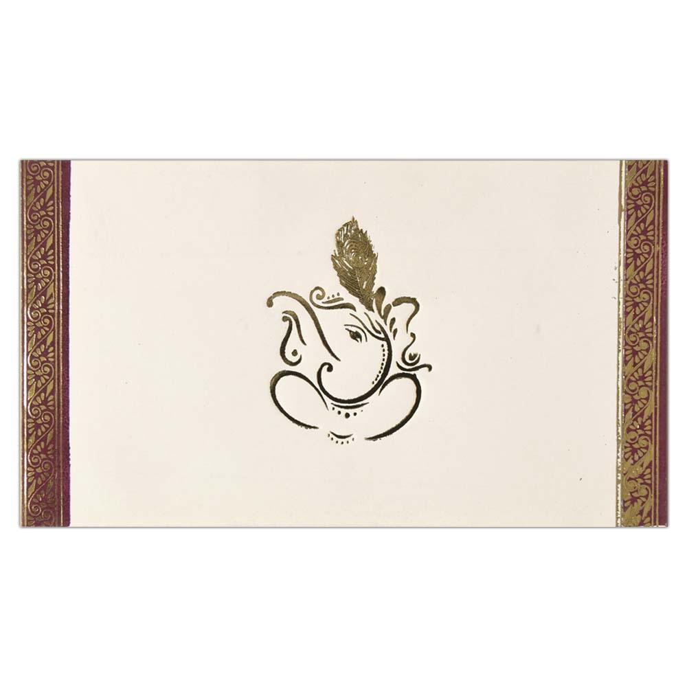 White Ganesha With Gold Touch Invitation