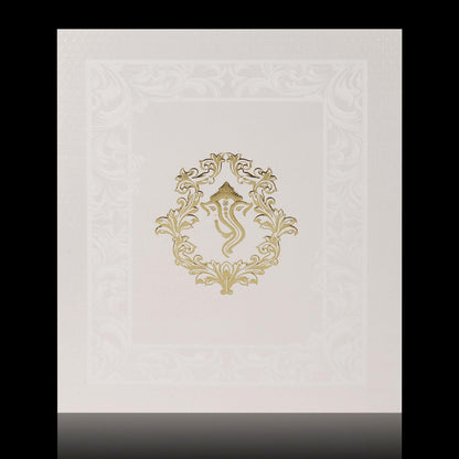 Pristine White Shading Flower Design With Ganesha Theme Wedding Card - KNK4255