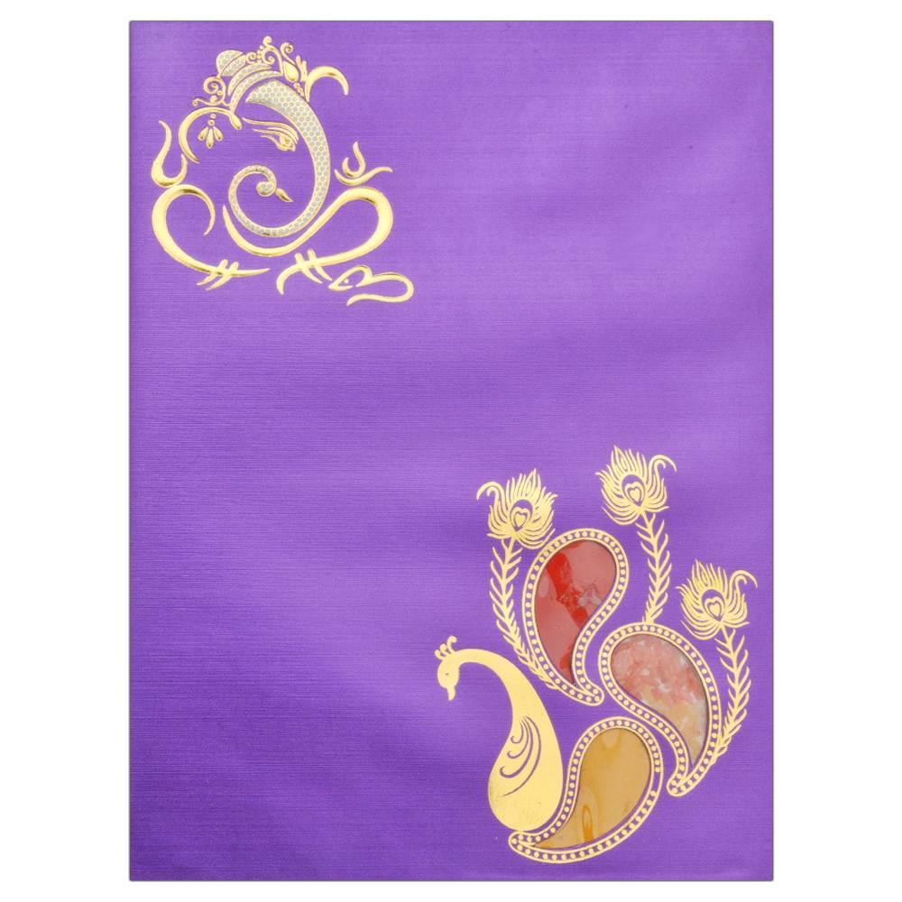 Purple Peacock Feathered Invitation Card-Knk4297