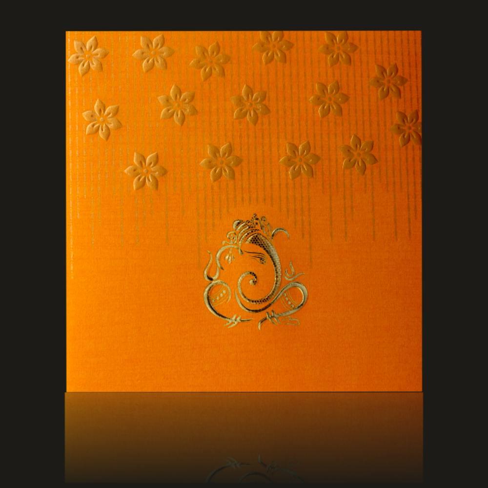 Gorgeous Red Color Ganesha With Flower Wedding Card