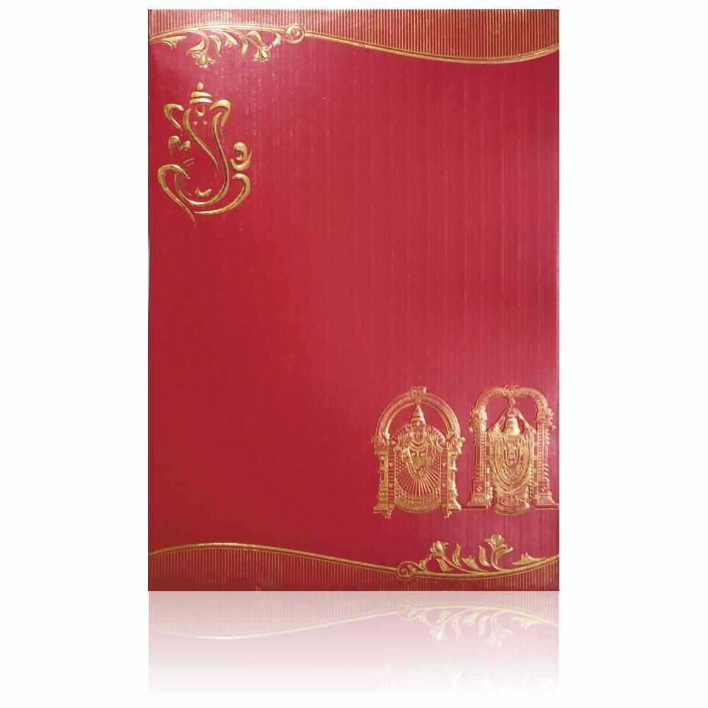Fabulous Gold Foiling Ganesha With Red Shading Wedding Card  - KNK4377