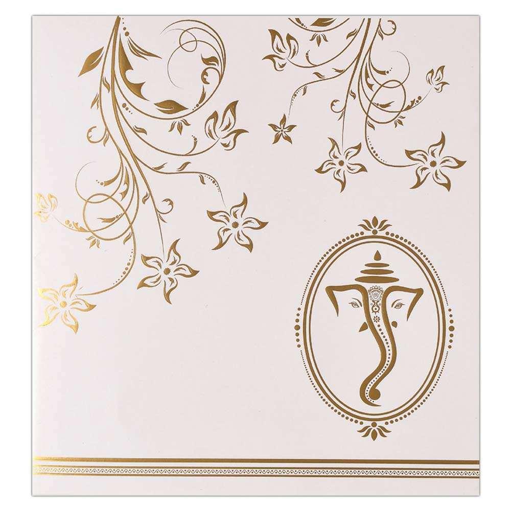 Invitation Card - A Contemporary Ganesha Card in White and Gold-KNK4409