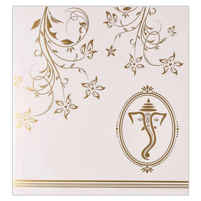 Invitation Card - A Contemporary Ganesha Card in White and Gold-KNK4409