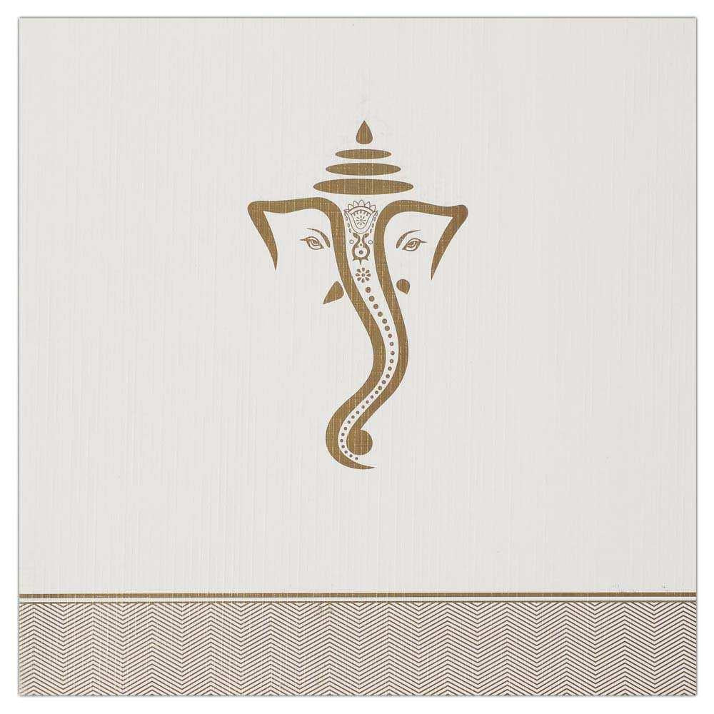 Invitation Card - Blessings from Lord Ganesha Card in white and gold-KNK4597