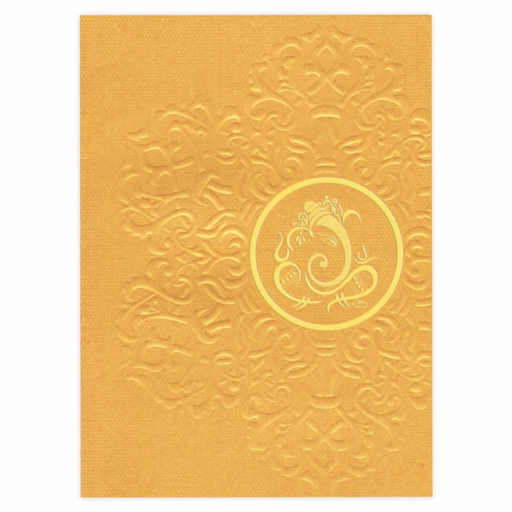 Gold Ganesha With Floral Design Invitation Card-Knk4629