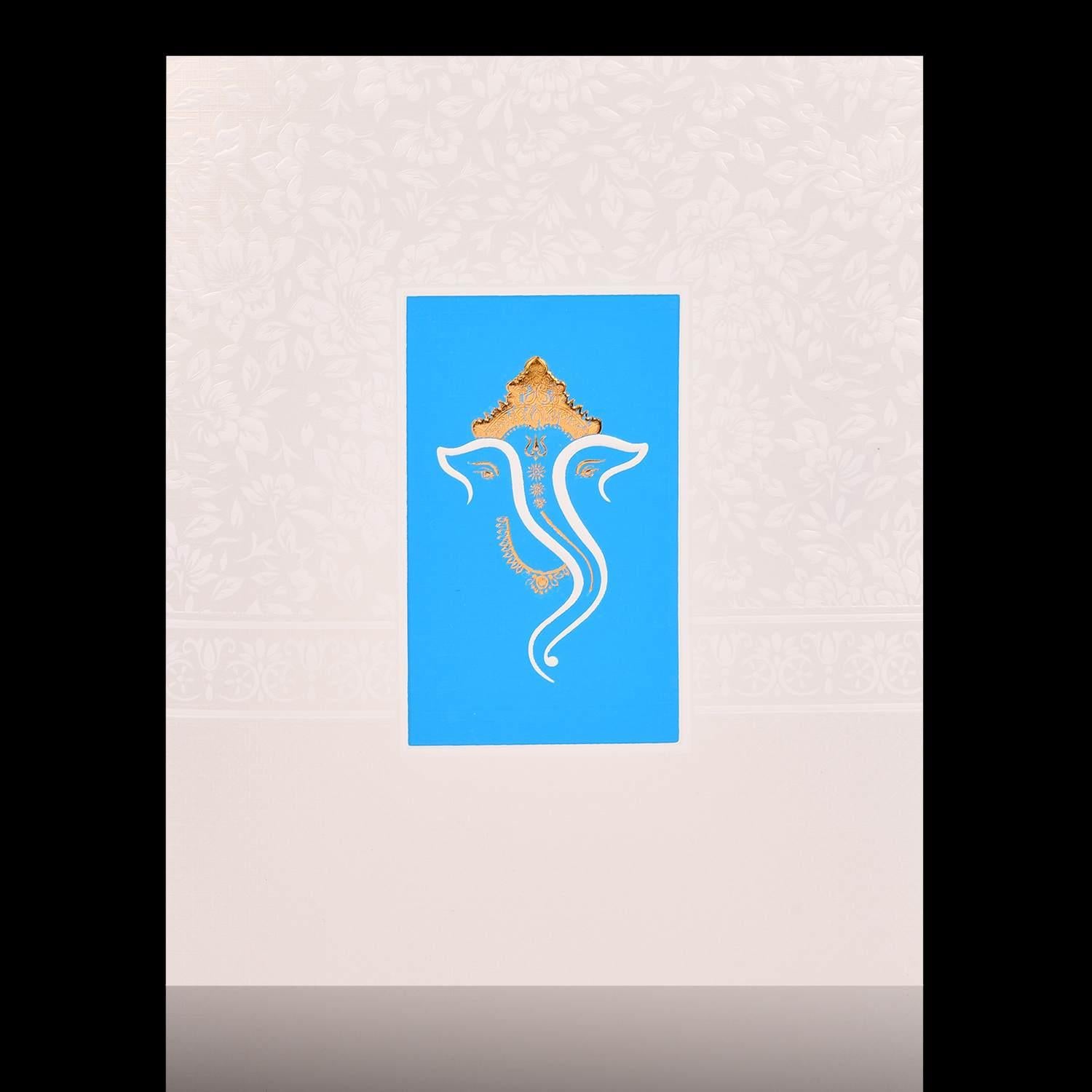 Unique Ganesha Design With Blue Back Drop Wedding Card - KNK4754