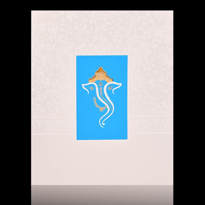 Unique Ganesha Design With Blue Back Drop Wedding Card - KNK4754
