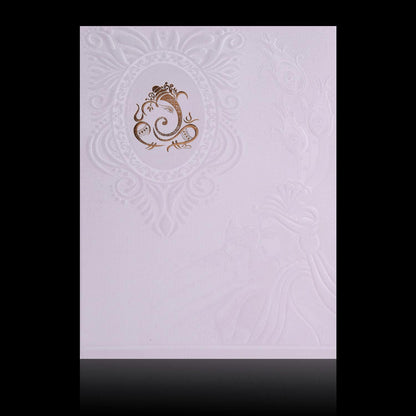 Well Groomed White Shading Gold Ganesha Wedding Card - KNK4790
