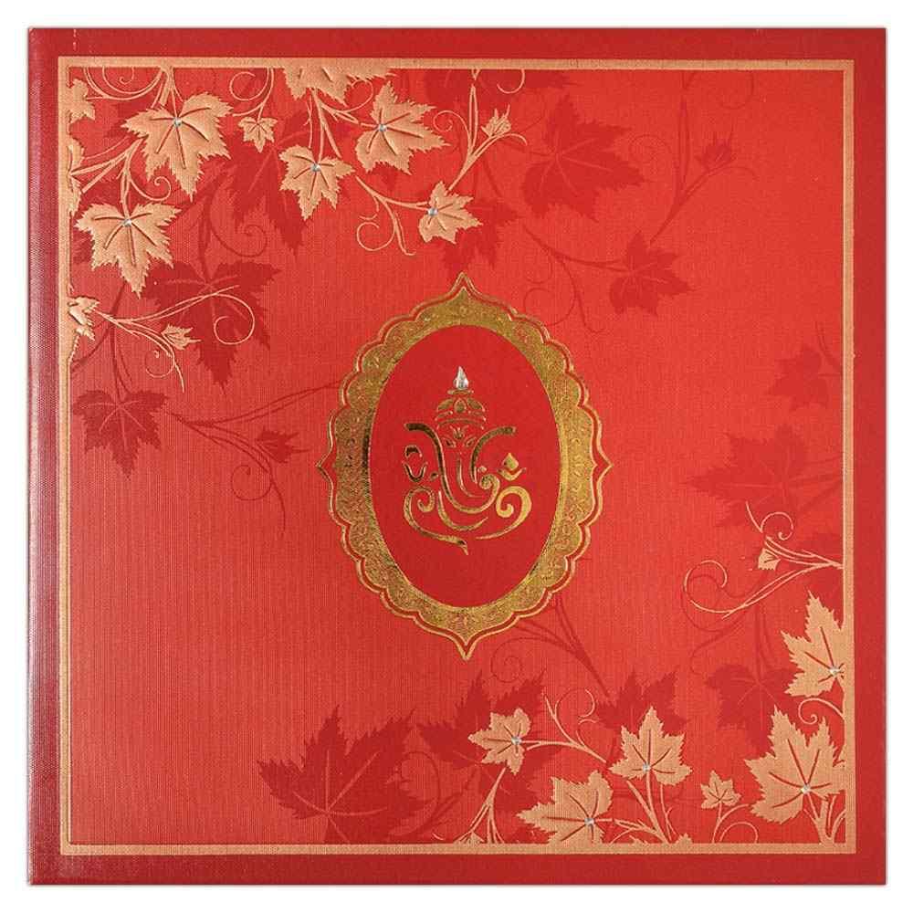 Invitation Card - Plush Red and Rich gold Ganesh Invitation card-KNK4876