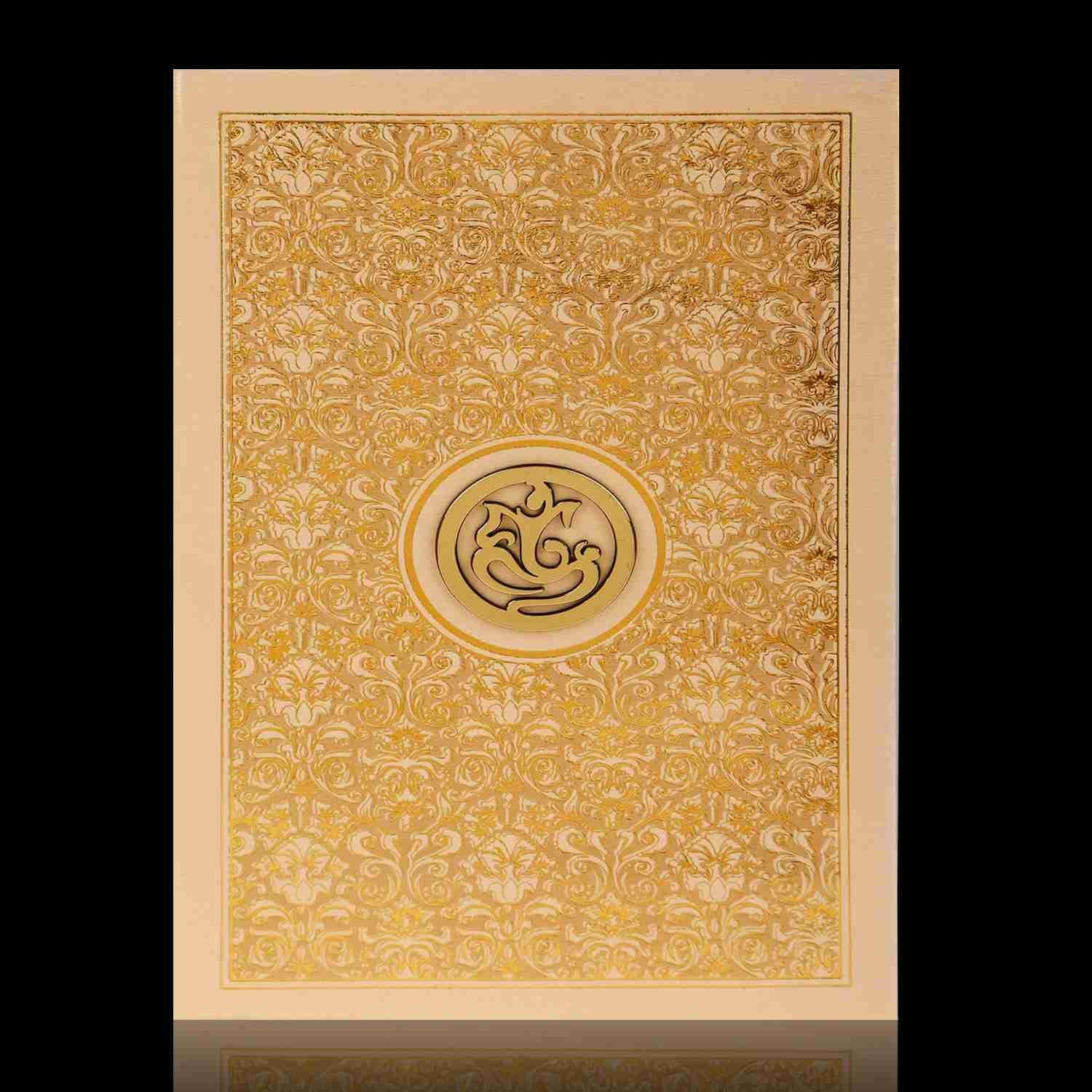 Gold Foiling Floral Theme With Gold Shading Padded Wedding Card - KNK4877