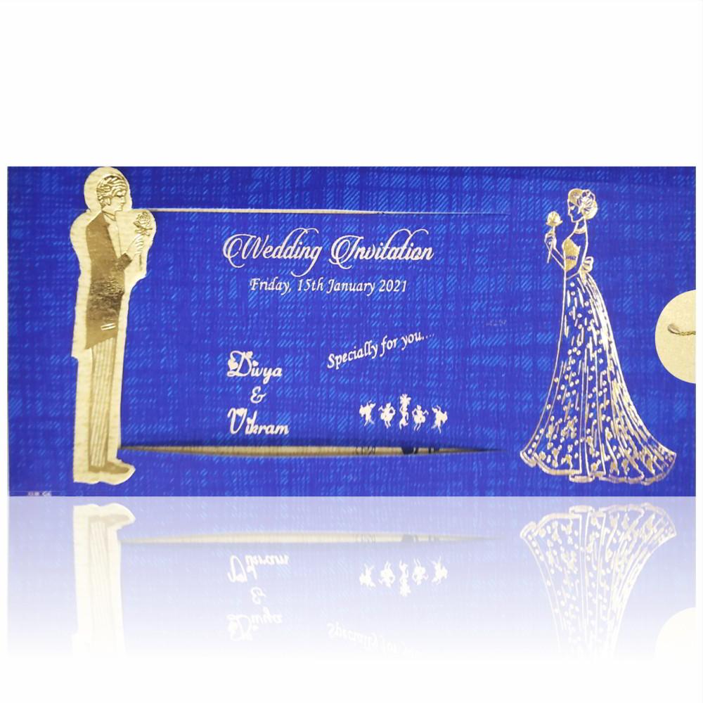 Blue personal slide bride and groom wedding invitation card-KNKP008B