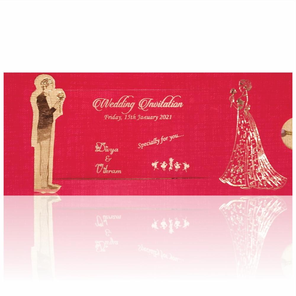 Red personal slide bride and groom wedding invitation card-KNKP008R