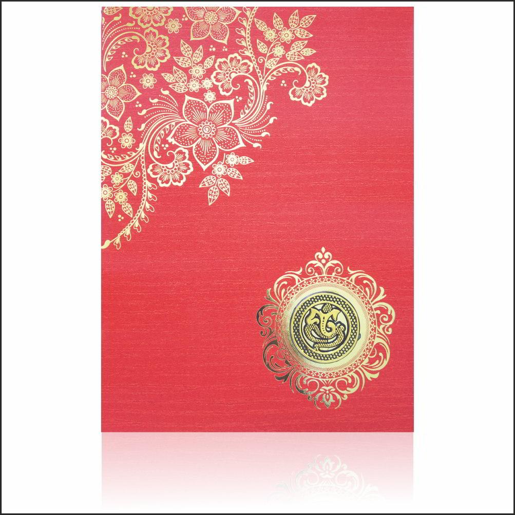 Red Floral Padded Designer Wedding Card-KNPC9518R