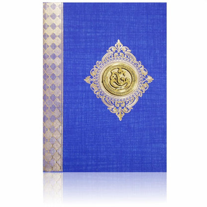 Blue Prince Paper Gold Border Wedding Card-KNPM705B