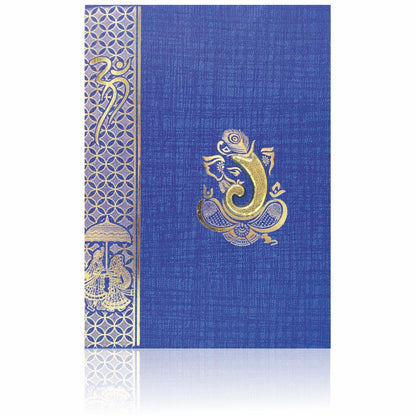 Blue Prince Paper Print Hindu Wedding Card With Gold Foiling Print Design-KNPM709B