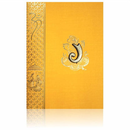 Orange Prince Paper Print Hindu Wedding Card With Gold Foiling Print Design-KNPM709O-King of Cards
