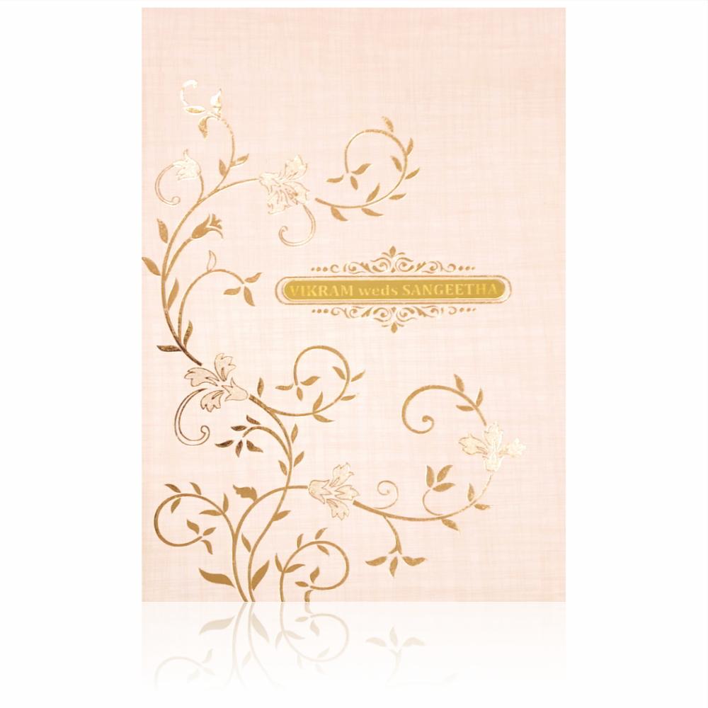 Sandal Designer Padded Wedding Card In Gold Foiling With Bag-KNPR4504S