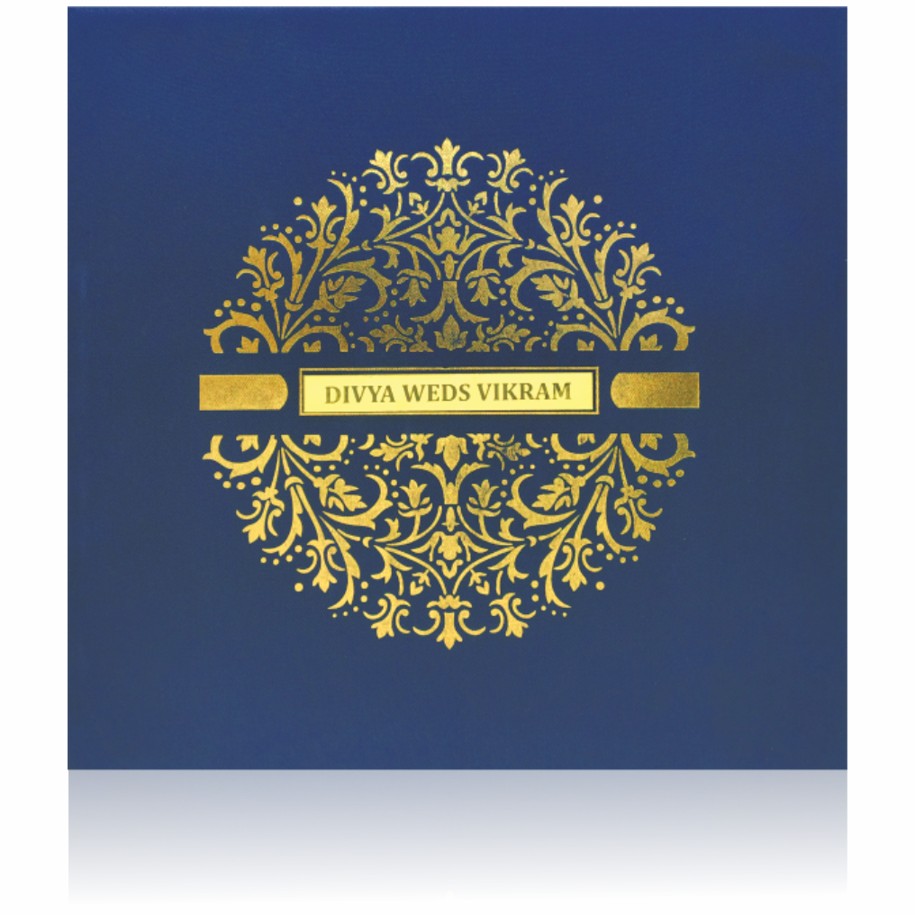 Blue Premium Padded Satin Wedding Card-KNPS6502B