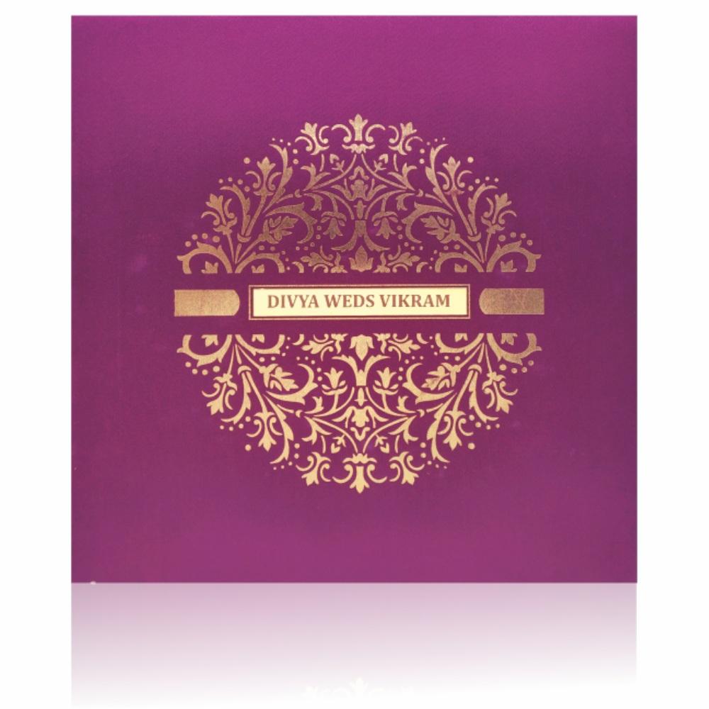 Purple Premium Padded Satin Wedding Card-KNPS6502V