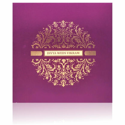 Purple Premium Padded Satin Wedding Card-KNPS6502V