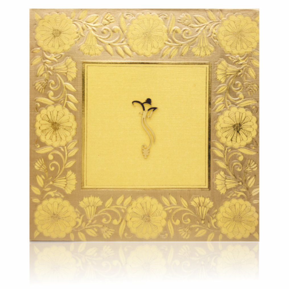 Yellow Floral Padded Invitation Card-Knps6503g