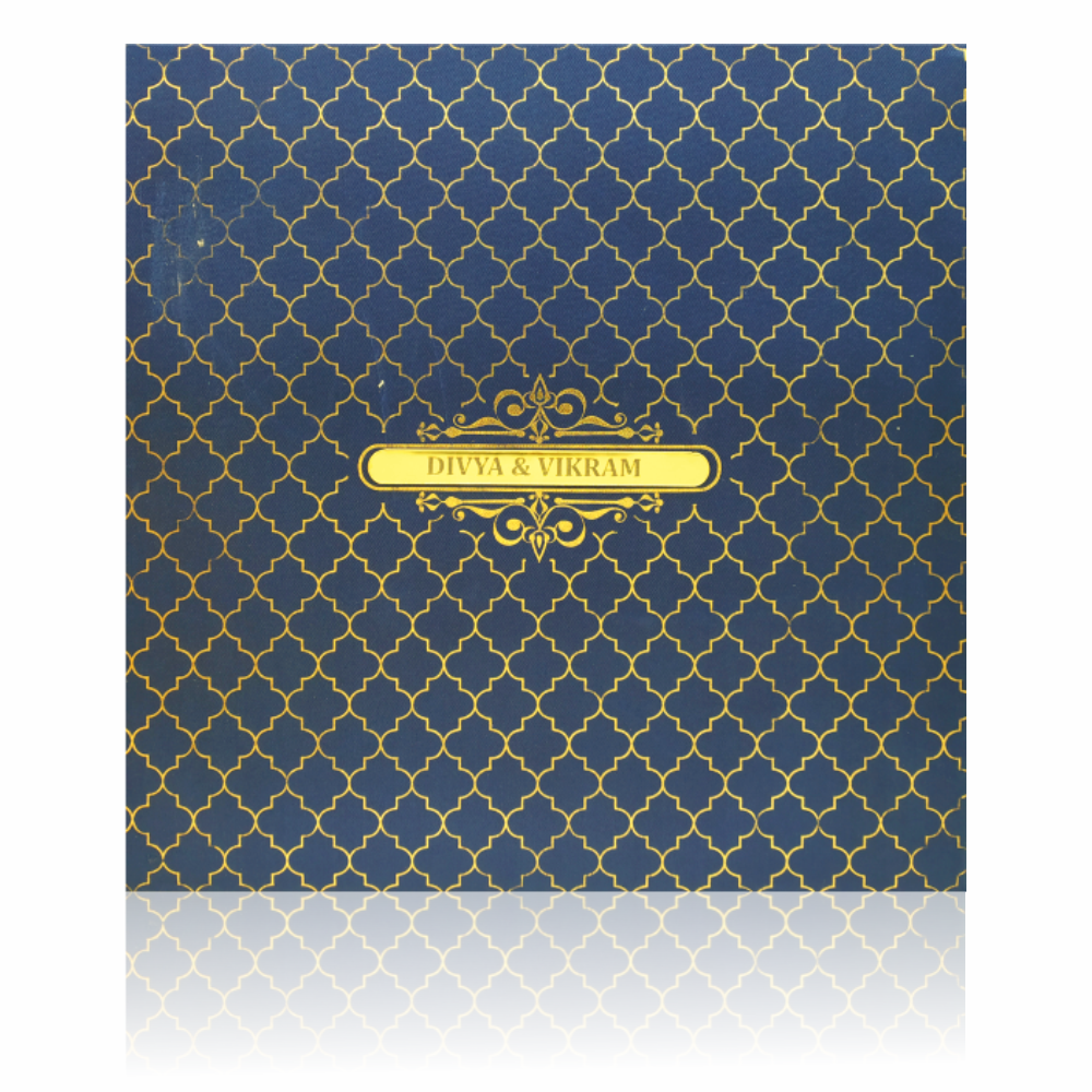Blue Padded Satin Wedding Invitation Card With Name Plate-KNPS6505B