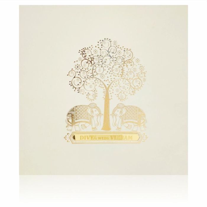 Tender grey elephant with tree scodix invitation card-King of Cards