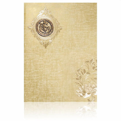 Brown Gold Floral Padded Wedding Card With Ganesha Emblem-KNPS9511N