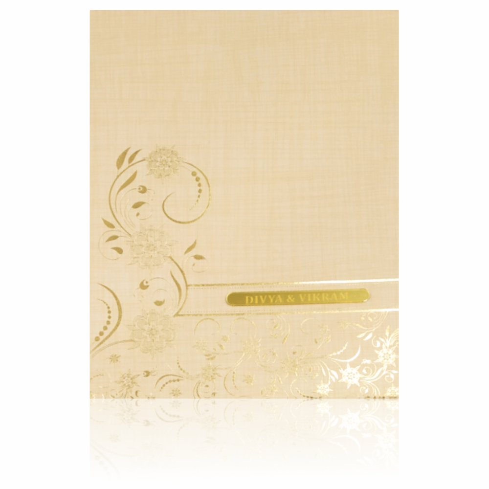 Sandal Padded Wedding Card In Floral Gold Print-KNPS9514S