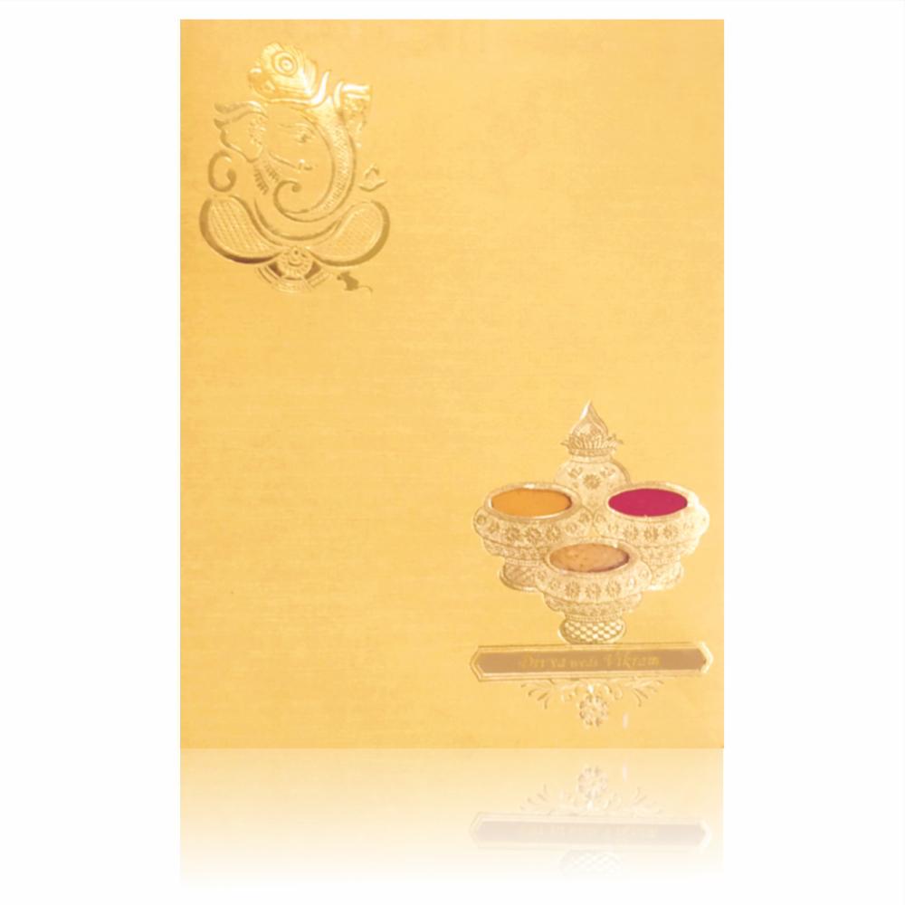 Gold Premium Padded Invite With Arishina Kuku Design-KNPS9522G