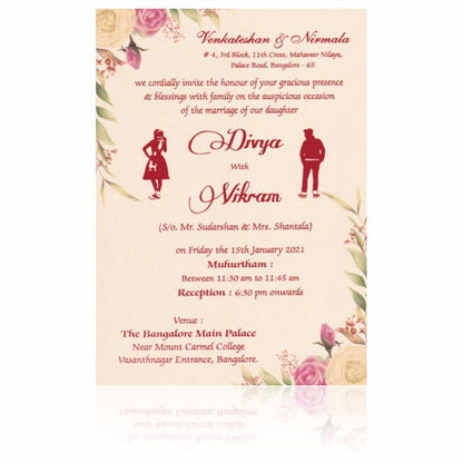 Pink floral single sheet invitation card-KNS051ND