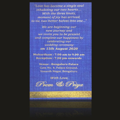 Blue single sheet with gold envelope gold border invitation card-KNS9001B