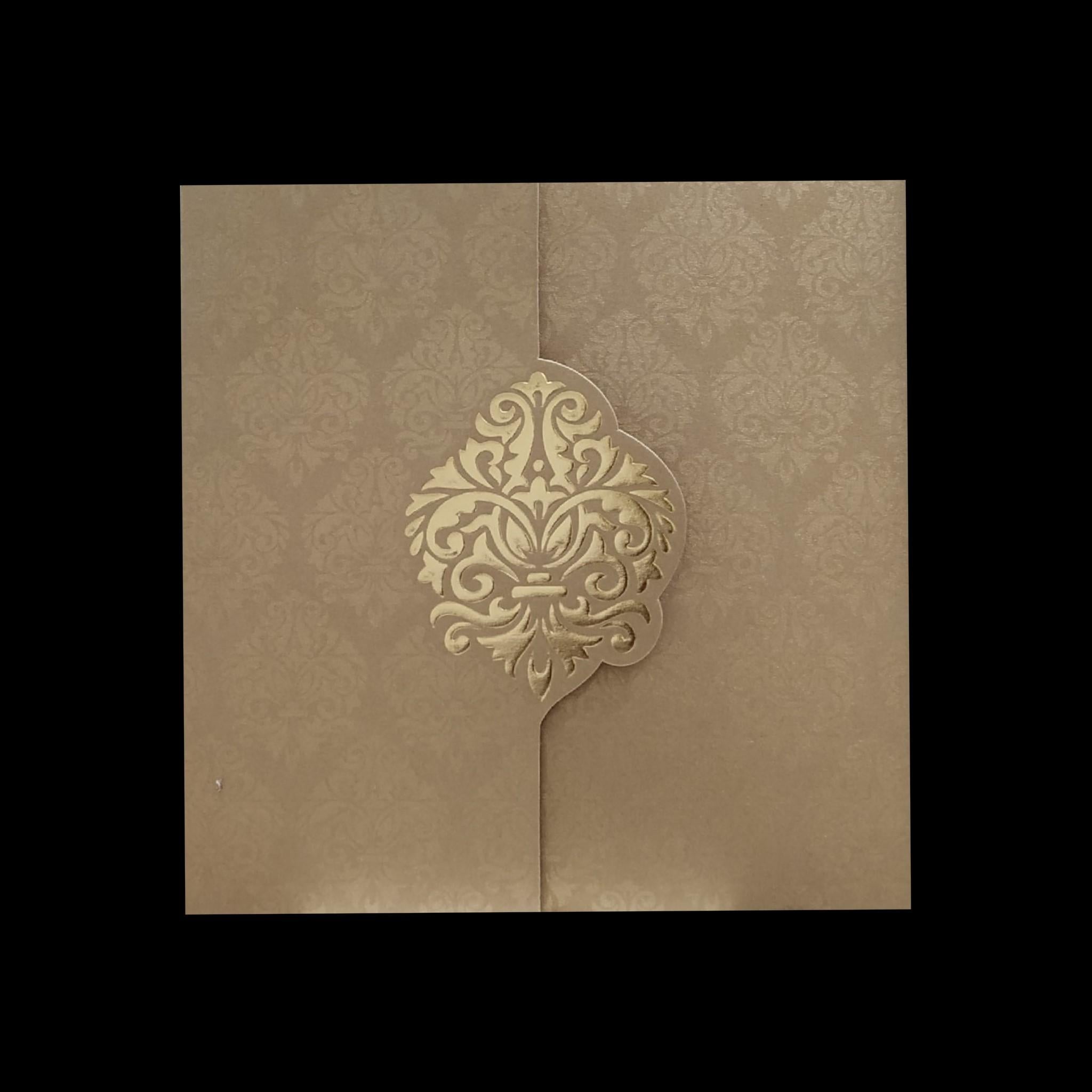White Gold Lotus Floral Wedding Card-KPR06640