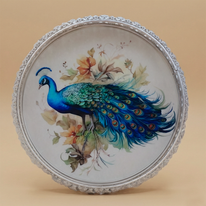 Silver Royal Peacock Decorative Tray-GDS0090