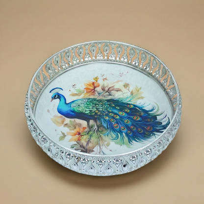 Silver Royal Peacock Decorative Tray-GDS0090