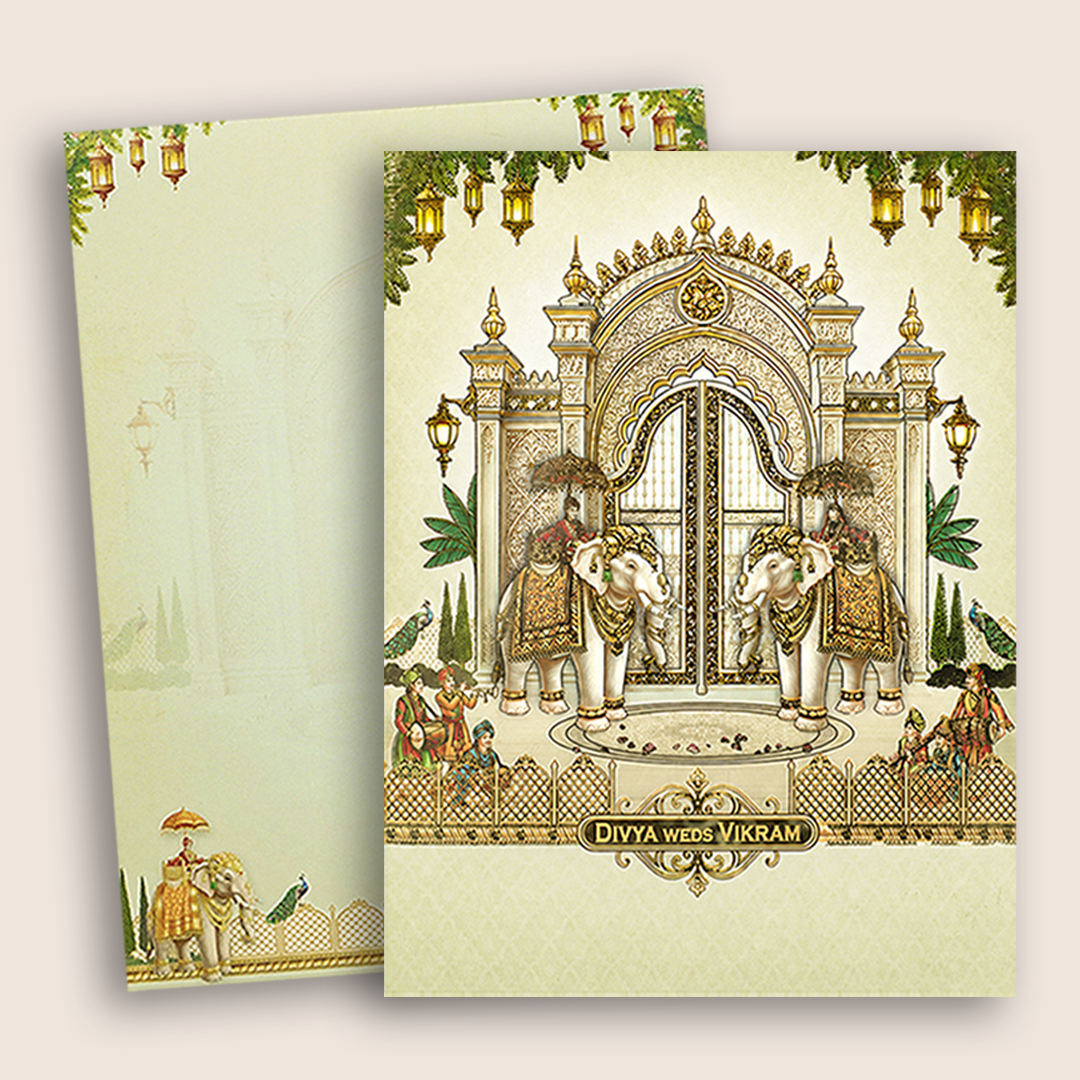 Cream Royal Palace Arch Wedding Card - KNKC4098