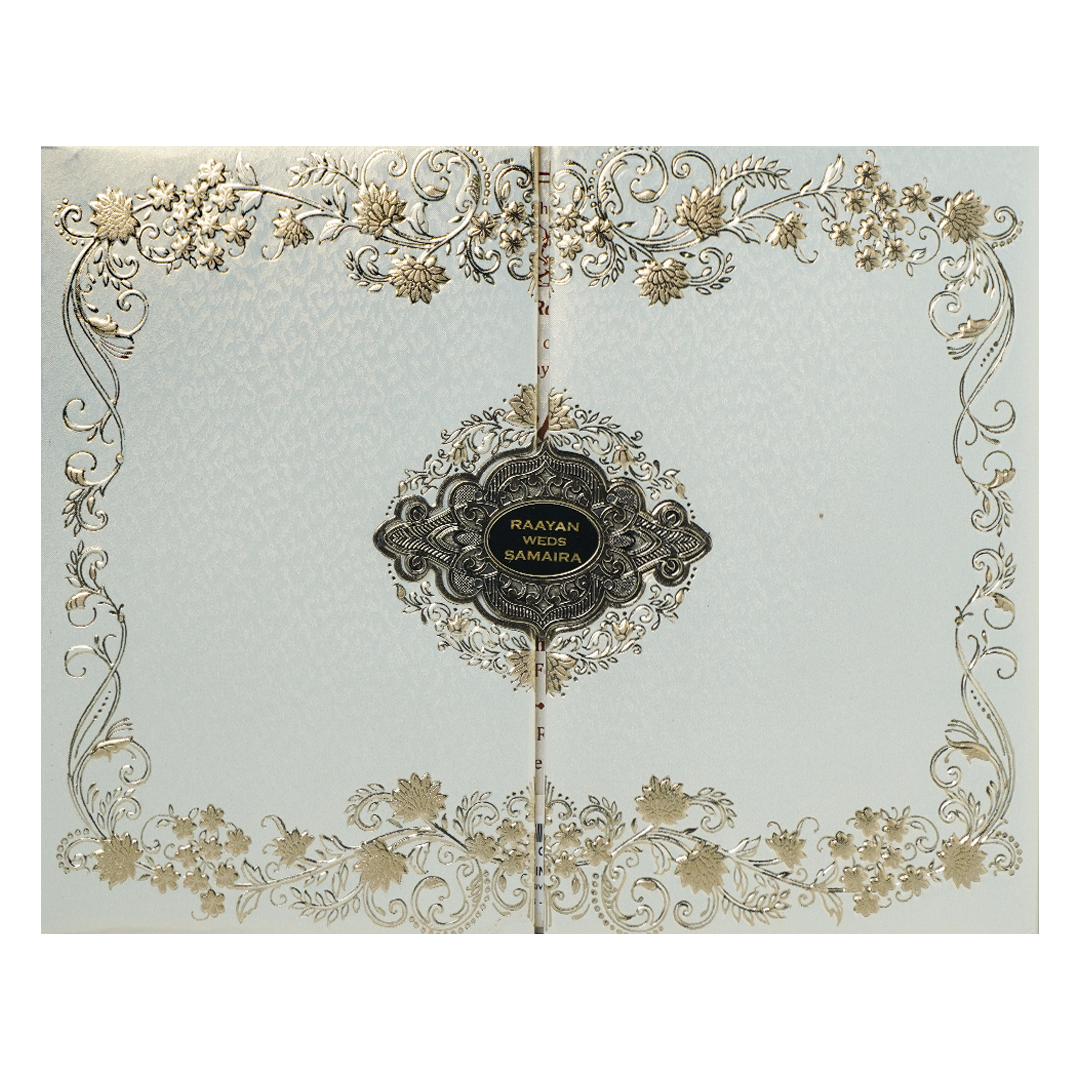 White Gold Floral Ornate Padded Wedding Card-KSSC2076