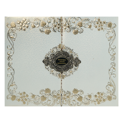 White Gold Floral Ornate Padded Wedding Card-KSSC2076