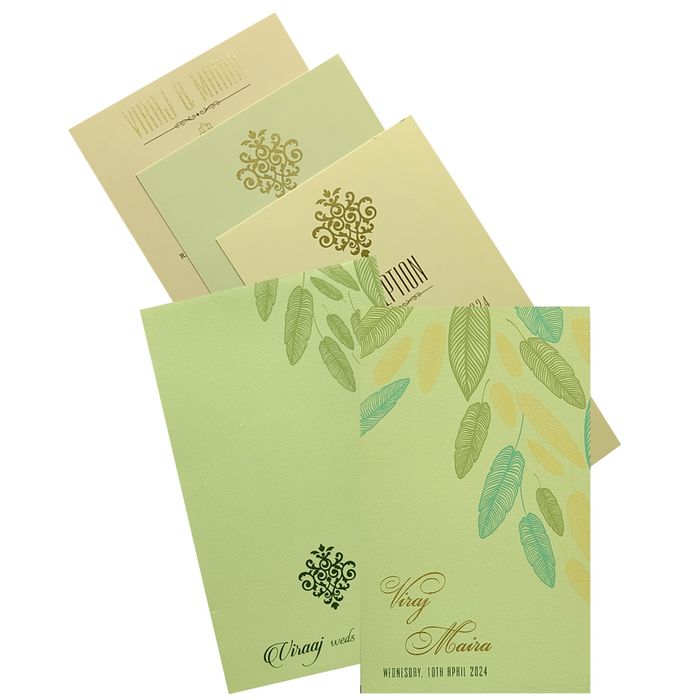 Pastel Green Leaf Design Invitation Card-King of Cards