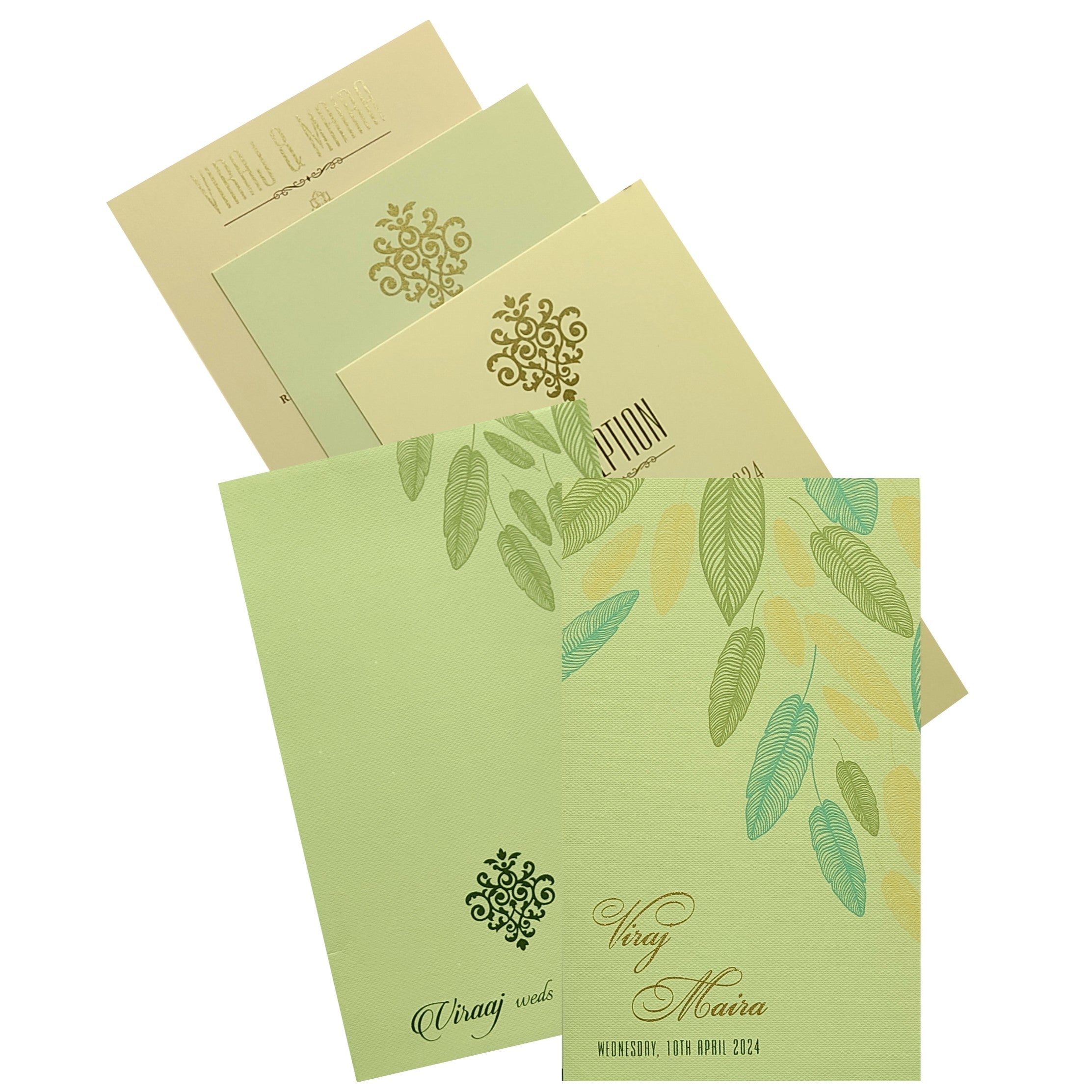 Pastel Green Leaf Design Invitation Card-King of Cards